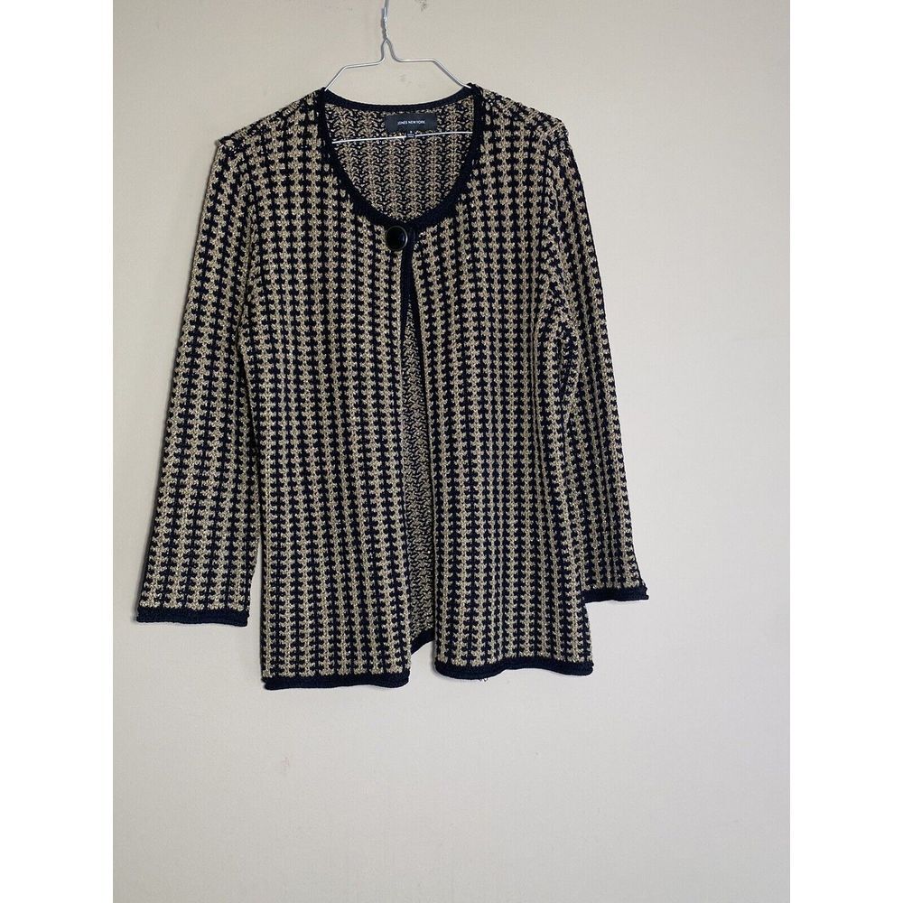 Jones New York‎ Metallic Knit Cardigan Sweater Size S Gold Black